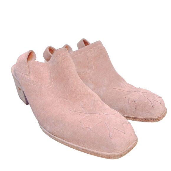 Laurence Dacade Clog Suede Mules Pink Western Embroidered Square Toe 7.5 - Picture 6 of 7